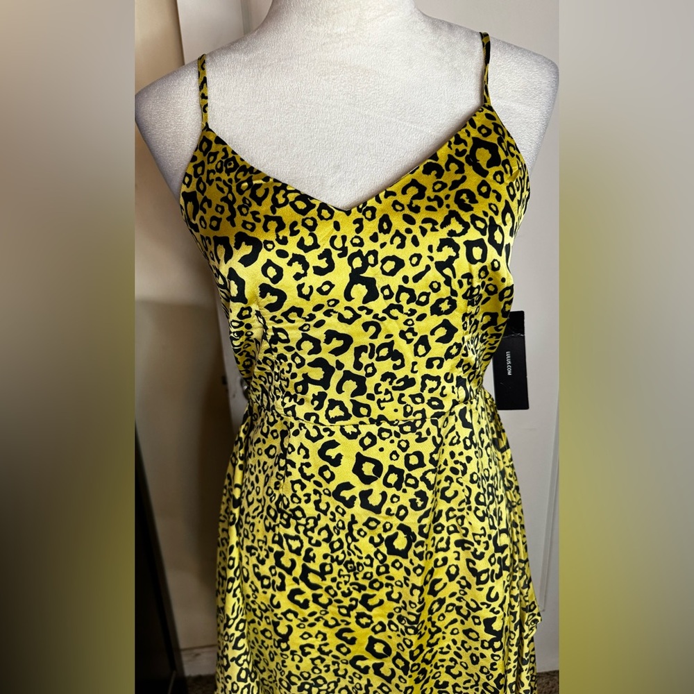 NWT Lulus Yellow Leopard Print High Low y2k Cocktail dress Party Flirty feminine - Picture 5 of 8